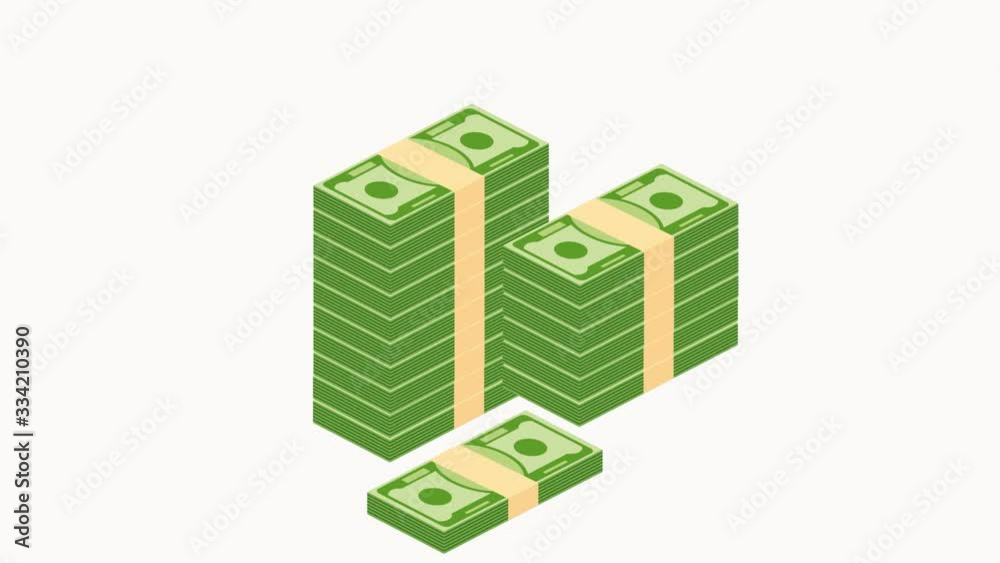 Piles of paper money grow up with alpha channel.