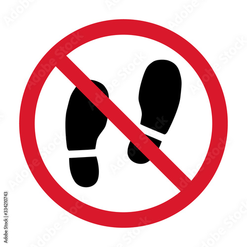 No shoes sign isolated on white background. Warning vector symbol. Graphic illustration