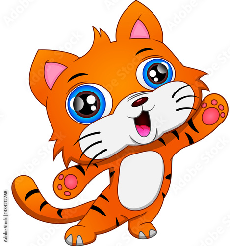 cute baby tiger cartoon waving