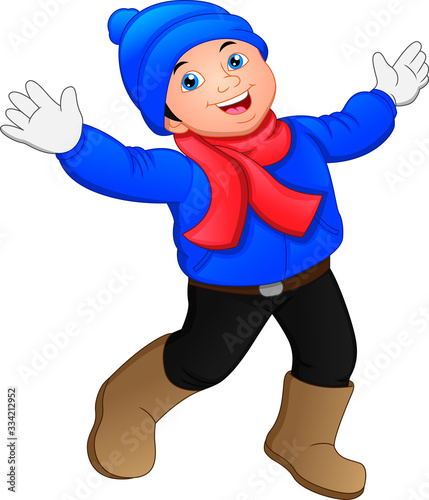 cute Happy boy cartoon waving