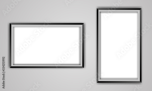 Collection of empty black frames with shadows. For photos and other pictures.  Vector 3d illustration EPS10