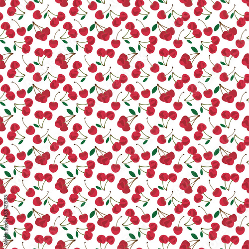 seamless pattern with the red cherries. sweet red rip cherry berries on white background.