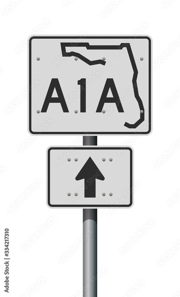 Vector illustration of the Florida State Highway white road sign on metallic pole Vector illustration of the Florida State Highway white road sign on metallic pole