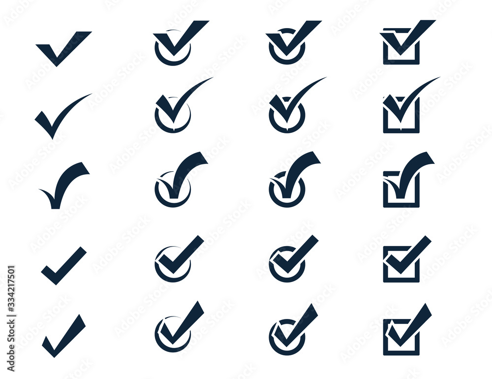 Check mark icon set, Vector black confirm symbol. conceptual to confirm acceptance of a positive passed agreement on voting true or completion of tasks in the list Check mark icon set, Vector black confirm symbol. conceptual to confirm acceptance of a positive passed agreement on voting true or completion of tasks in the list