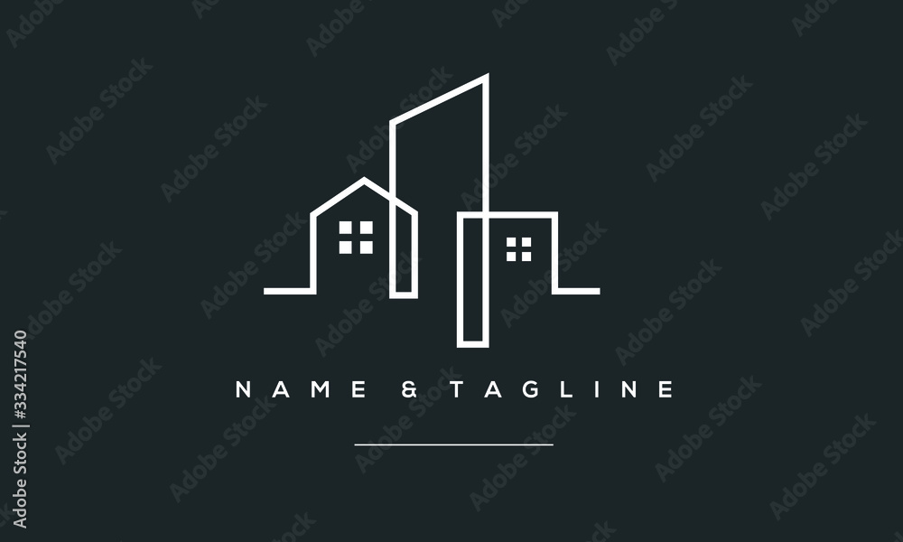 A line art icon logo of a building/ slyline