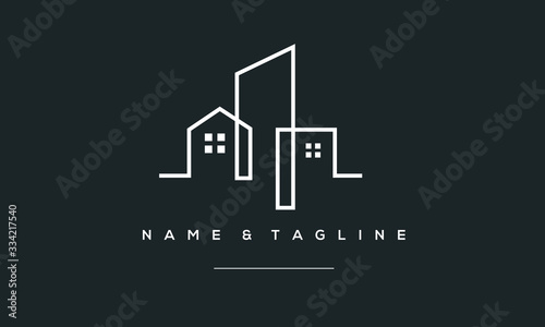 A line art icon logo of a building/ slyline
