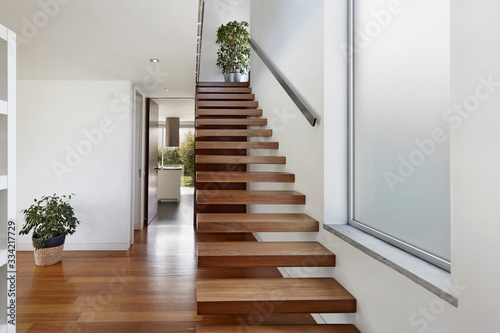 Tapeta Apartment entrance hall with wooden staircase access to upper floor, design, fur