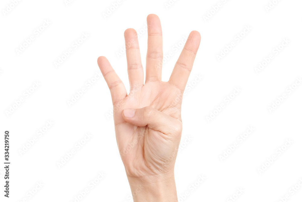 Hand shown four finger symbol on isolated white background for graphic designer. Hand shown four finger symbol on isolated white background for graphic designer.
