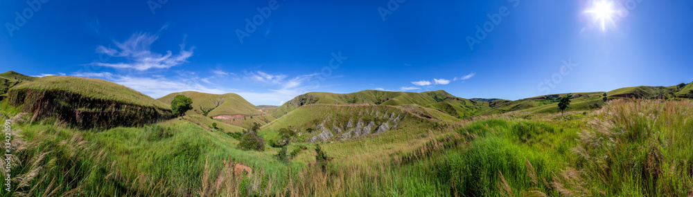 Landscape pictures of the country of Madagascar, with mountains and meadows