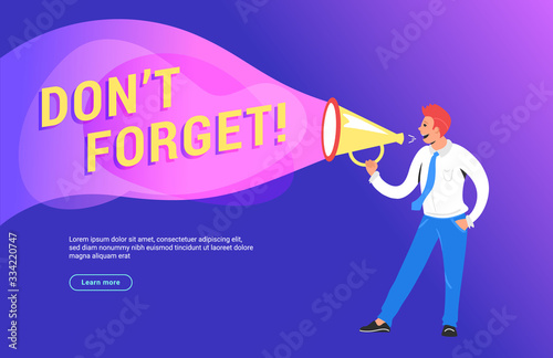 Do not forget concept vector illustration of happy manager shouting on megaphone