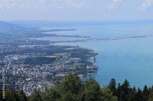 Aerial view of Lake Constance (Bodensee) from Pfaender Mountain in Bregenz, Vorarlberg, Austria. photo