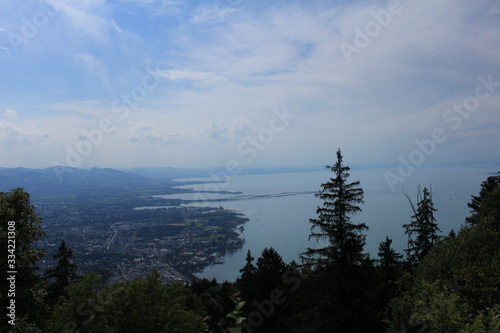 Aerial view of Lake Constance (Bodensee) from Pfaender Mountain in Bregenz, Vorarlberg, Austria. photo