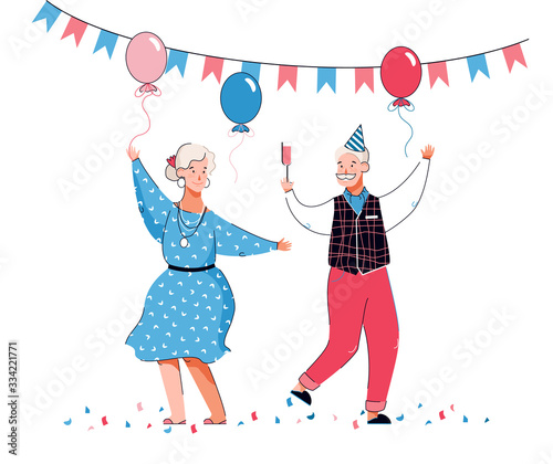 Couple dancing senior people cartoon characters, vector illustration isolated.