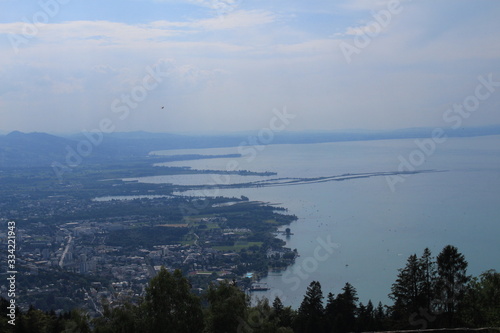 Aerial view of Lake Constance (Bodensee) from Pfaender Mountain in Bregenz, Vorarlberg, Austria. photo