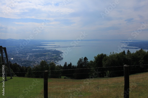 Aerial view of Lake Constance (Bodensee) from Pfaender Mountain in Bregenz, Vorarlberg, Austria. photo