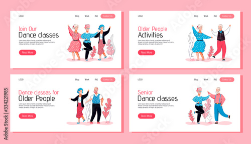 Senior dance class website banner template set with old people dancing