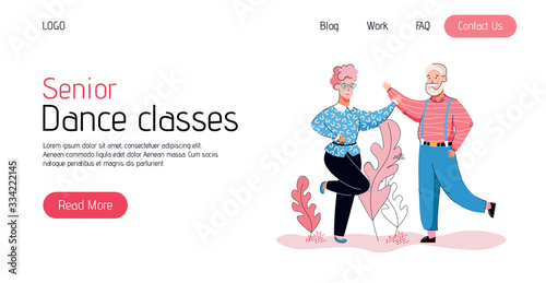 Senior dance classes website banner with old people dancing together
