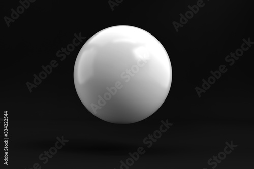 Simple White Sphere Ball in black studio background 3d rendering