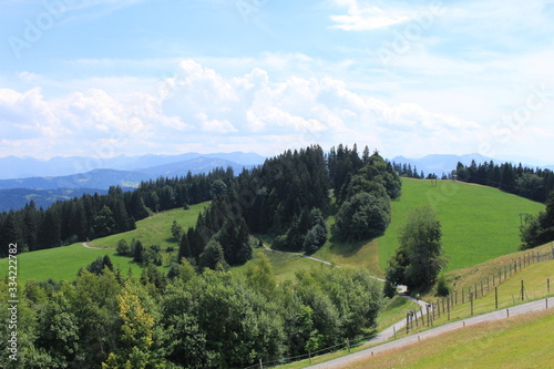 Beautiful green Alp mountains and hills from Pfaender Mountain in Bregenz, Vorarlberg, Austria. photo