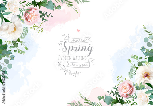 Beige and dusty rose, white ivory peony, eucalyptus, greenery