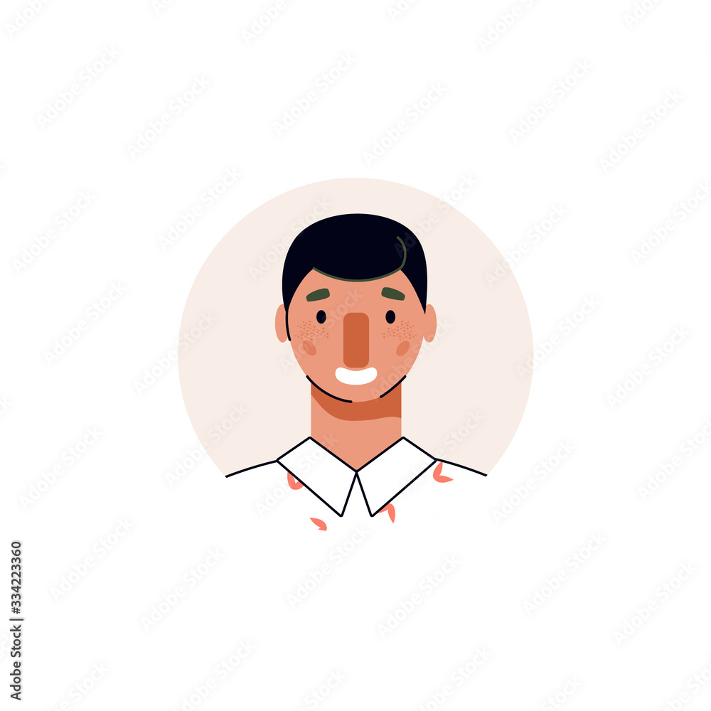 Flat vector icon with cartoon male user avatar isolated on white background