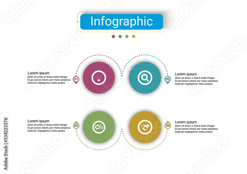 The vector design business infographic uses concepts creative circle template infographic with 4 options. It can be used for layout, workflows, diagrams, business process options, banners, web design.