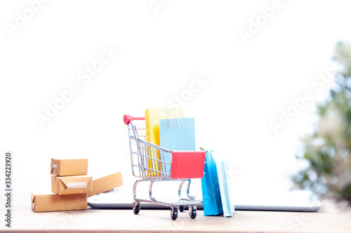 shopping online concept- home delivery for shopping online business. shop at home. Online shopping delivery.