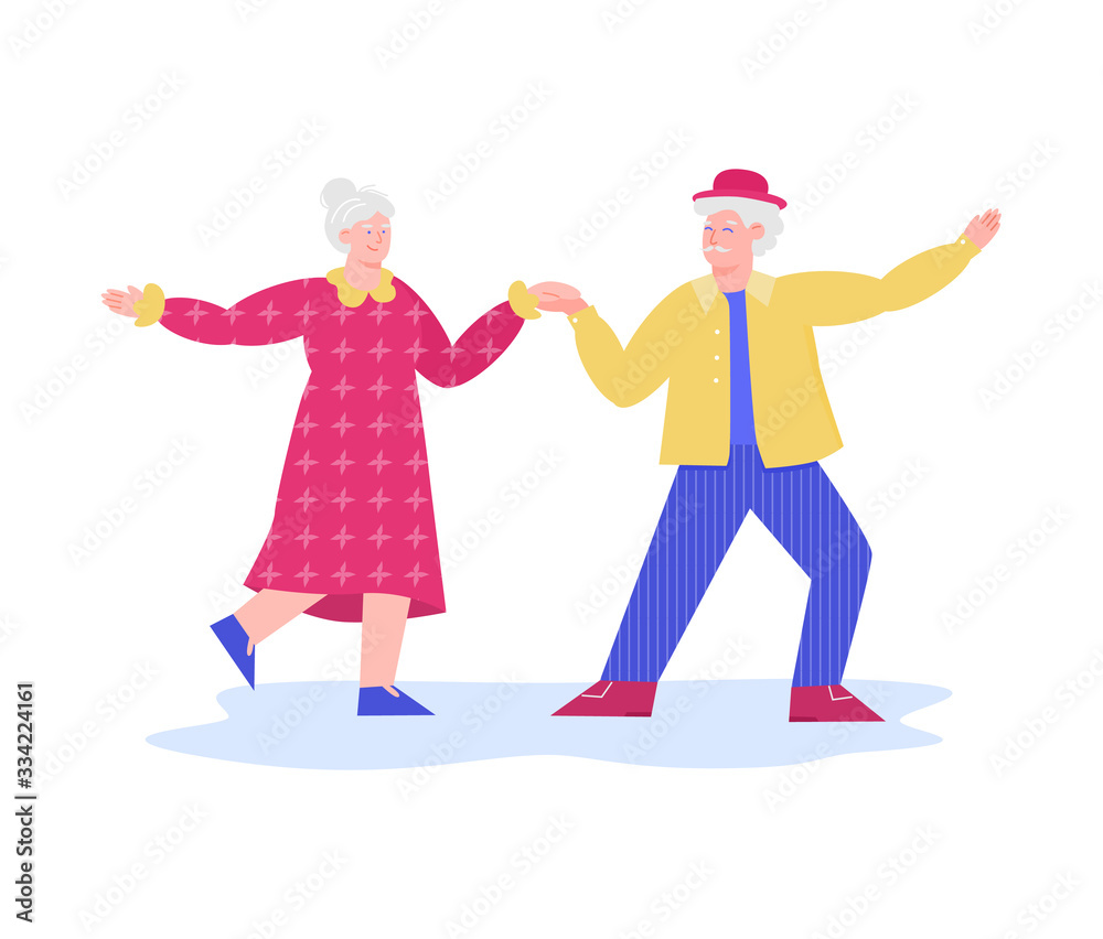 Happy old couple dancing together - cartoon senior man and woman Happy old couple dancing together - cartoon senior man and woman