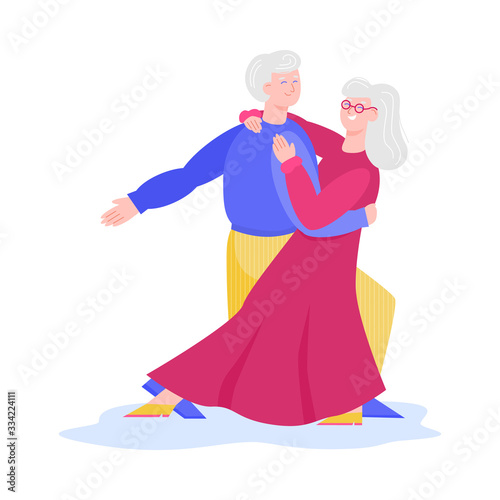 Old senior couple dancing a slow dance isolated on white background