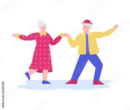 Happy old couple dancing together - cartoon senior man and woman