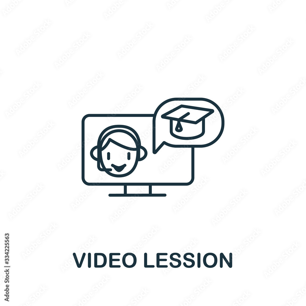 Video Lesson icon from e-learning collection. Simple line element Video Lesson symbol for templates, web design and infographics Video Lesson icon from e-learning collection. Simple line element Video Lesson symbol for templates, web design and infographics