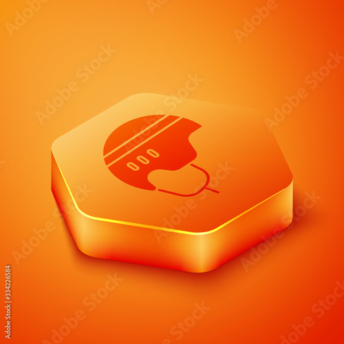 Photography Isometric Hockey helmet icon isolated on orange background