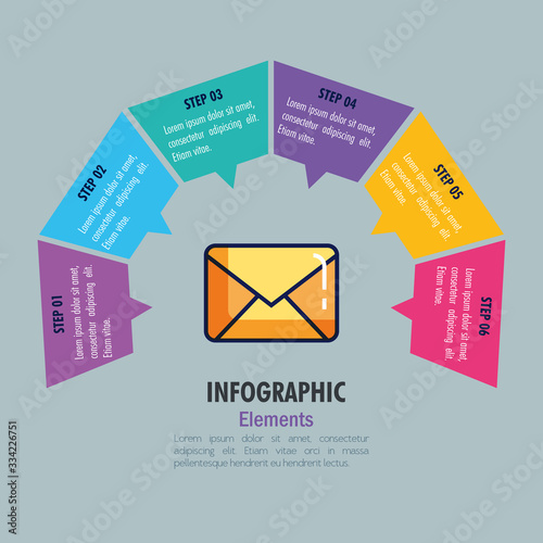 statistical infographic with envelope and icons vector illustration design