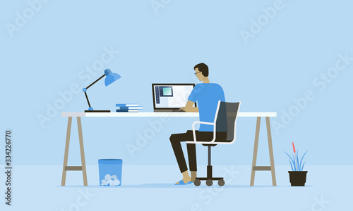 flat vector work from home workplace concept and business smart working online connect anywhere  concept
