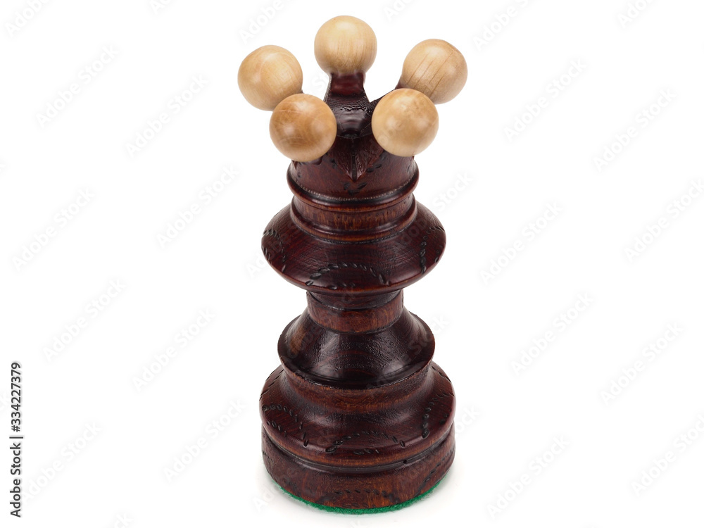 black chess queen on white background, close-up black chess queen on white background, close-up