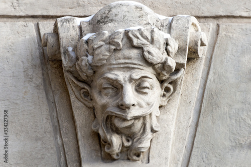 Elements of architectural decorations of buildings, sculptures and statues, public places in Lviv, Ukraine.