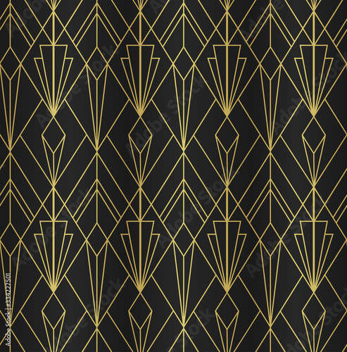 ART DECO SEAMLESS PATTERN BACKGROUND. LUXURY GOLD AND BLACK DESIGN. 