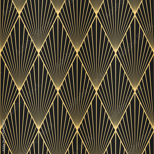 ART DECO SEAMLESS PATTERN BACKGROUND. LUXURY GOLD AND BLACK DESIGN. 