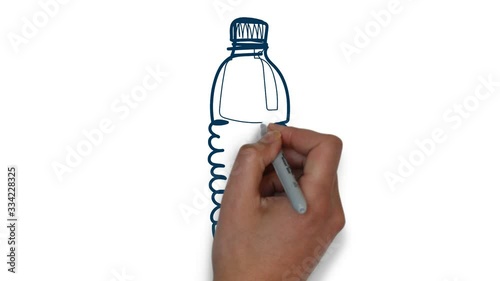 bottle water art line draw process isolated white board
