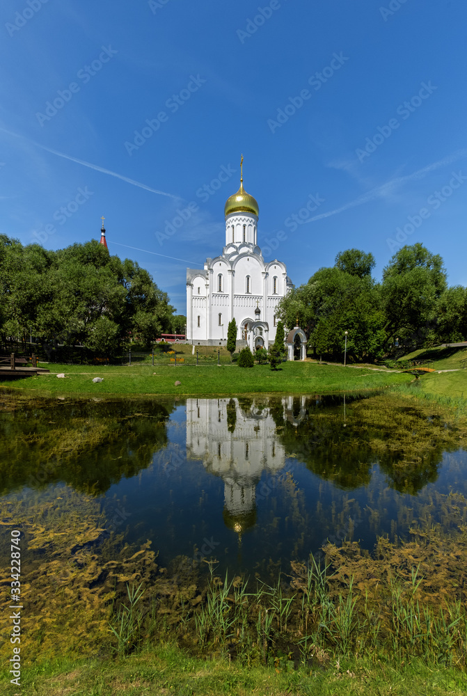 Minsk, Belarus. Church of the Intercession of the Theotokos, scenic view at view at sunny day.