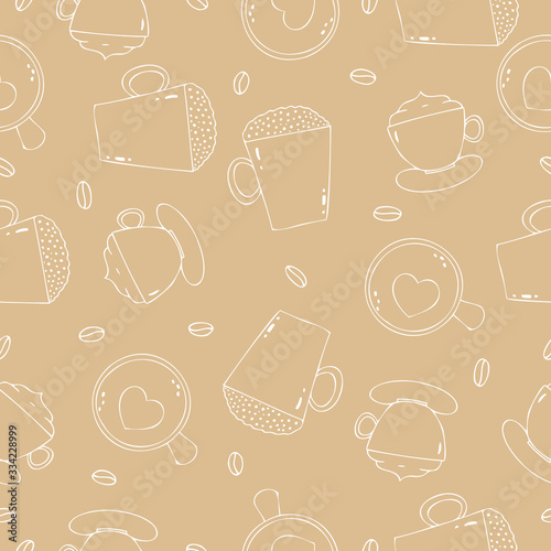 vintage coffee seamless background with coffee cups, vector illustration  for posters, coffee shops, fabric, menu design, coffee surface pattern design