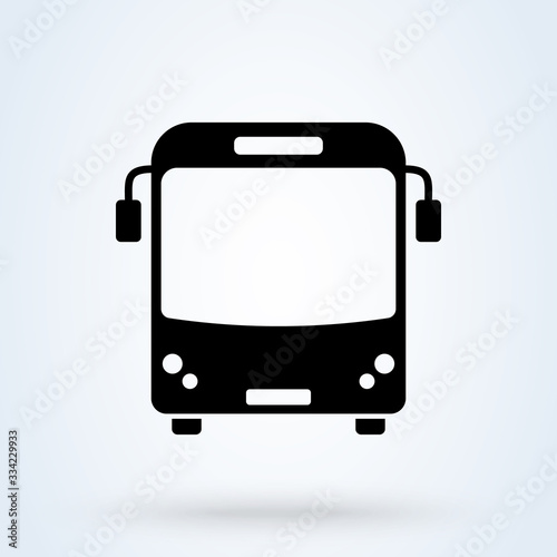 Bus transportation icon, front view. Modern flat design public transport symbol. vector illustration.