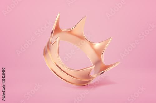 3d close-up rendering of gold crown on pastel pink background.