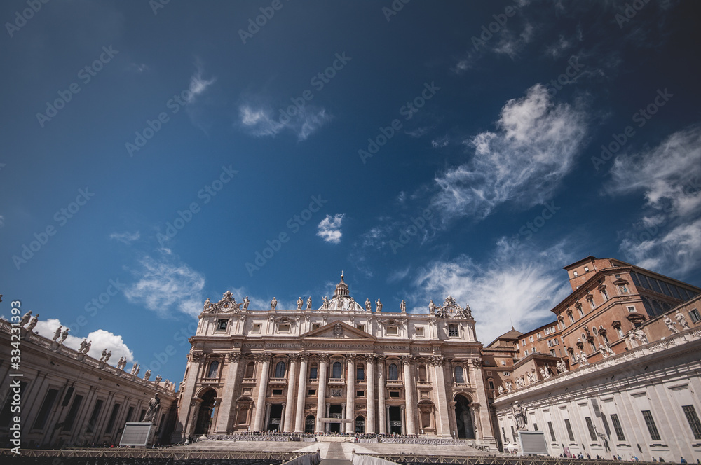 saint peter basilica in reflection sunsest