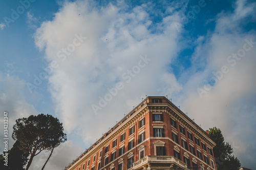 Old building with blue sky with empty space for text in Rome Italy