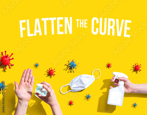 Foto Flatten the Curve theme with hygiene and viral objects