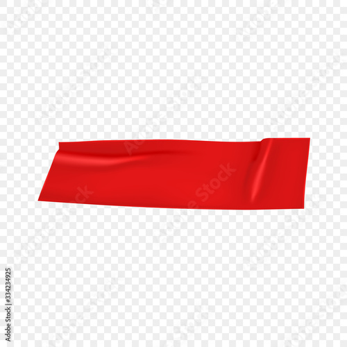 Red duct repair tape isolated on transparent background. Realistic red adhesive tape piece for fixing. Scotch paper glued. Realistic 3d vector illustration