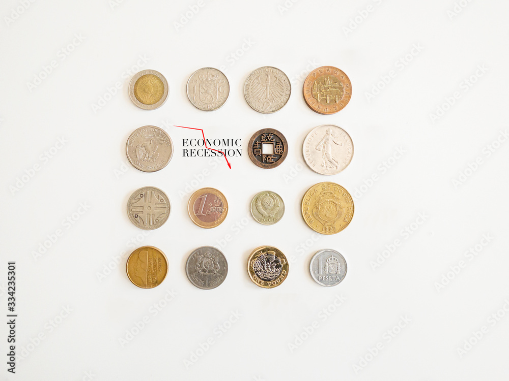 Collection of coins from different countries together with legen Collection of coins from different countries together with legen