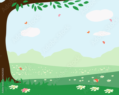 Spring landscape meadow and tree