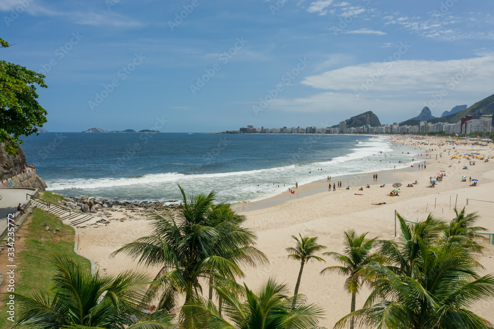 Beautiful view of Copacabana beach and the palm trees in Rio de Janeiro